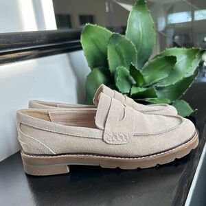 Anne Klein iFlex Suede Leather Loafer Shoes women 6M Neutral Beige Slip-On Flats